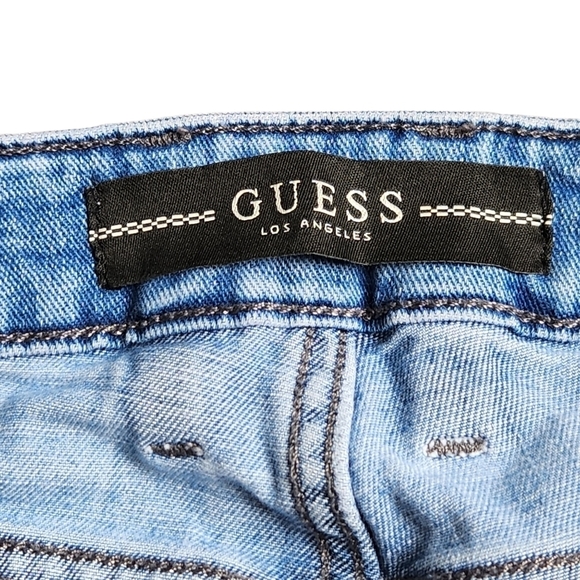 Guess slim tapered mid rise straight leg blue white demin Jean pants - Picture 4 of 11